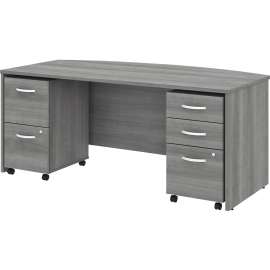 Bush Studio C 72W x 36D Bow Front Desk with Mobile File Cabinets, Platinum Gray/Platinum Gray