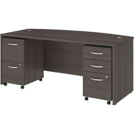 Bush Studio C 72W x 36D Bow Front Desk with Mobile File Cabinets, Storm Gray/Storm Gray