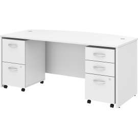 Bush Studio C 72W x 36D Bow Front Desk with Mobile File Cabinets, White