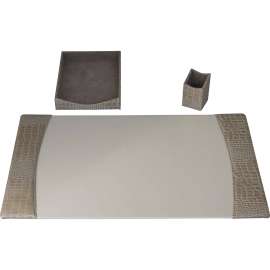 Protacini Breeze Beige Italian Patent Leather 3-Piece Desk Set