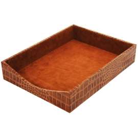 Protacini Cognac Brown Italian Patent Leather Front-Load Letter Tray