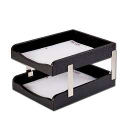 Dacasso Crocodile Embossed Black Leather Double Letter Trays
