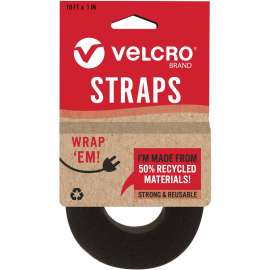 VELCRO® Strap,Adjustable,Reusable,Recycled,1"x10',Black, Black