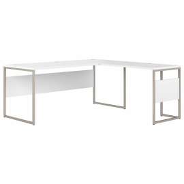 Bush Hybrid 72W x 30D L Shaped Table Desk with Metal Legs, White/White