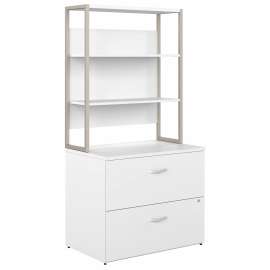 Bush Hybrid 2 Drawer Lateral File Cabinet with Shelves, White/White