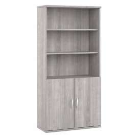 Bush Studio A Tall 5 Shelf Bookcase with Doors, Platinum Gray/Platinum Gray