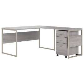 Bush Hybrid 60W x 30D L Shaped Table Desk with Mobile File Cabinet, Platinum Gray/Platinum Gray