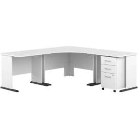 Bush Business Furniture Studio A 83W Large Corner Desk with 3 Drawer Mobile File Cabinet, White/White