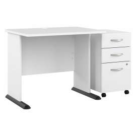 Bush Studio A 36W Small Computer Desk with 3 Drawer Mobile File Cabinet, White/White