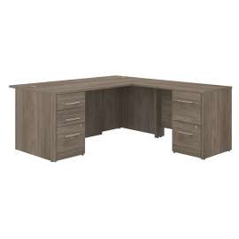 Bush Furniture 72"W x 36"D L-Shape Desk - Double Pedestal - Modern Hickory - Office 500 Collection