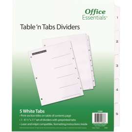Table 'n Tabs Dividers, 5-Tab, 1 to 5, 11 x 8.5, White, 1 Set