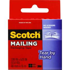 Tear-By-Hand Packaging Tapes, 1.5" Core, 1.88" x 17.5 yds, Clear