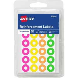 Avery® Neon Round Ring Labels, 3 x Holes