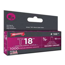 Arrow T18 3/16 in. W X 3/8 in. L 18 Ga. Round Crown Wire Staples 1000 pk