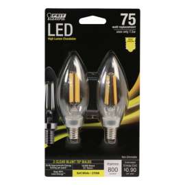 Feit Electric Blunt Tip E12 (Candelabra) LED Bulb Soft White 75 Watt Equivalence 2 pk