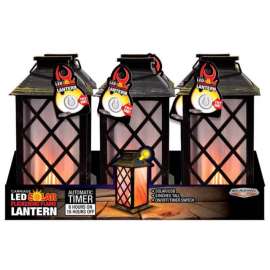 Blazing LEDz 9 in. Solar Power Plastic Carriage Flicker Flame Flameless Lantern Assorted