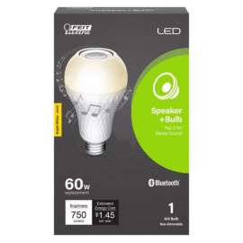 Feit Electric A19 E26 (Medium) LED Speaker Bulb Bright White 60 Watt Equivalence 1 pk