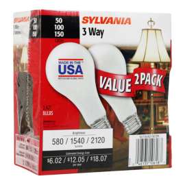 Sylvania 50/100/150 W A21 Long Neck Incandescent Bulb E26 (Medium) Soft White 2 pk