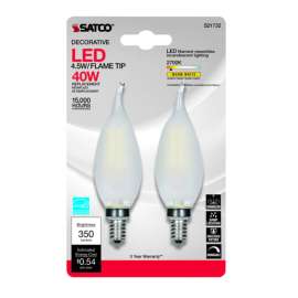 Satco . CA10 E12 (Candelabra) LED Bulb Warm White 40 Watt Equivalence 2 pk