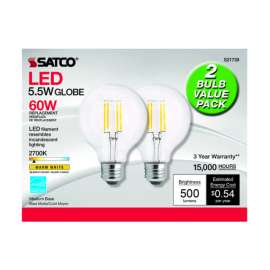 Satco . G25 E26 (Medium) LED Bulb Warm White 60 Watt Equivalence 2 pk