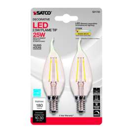 Satco . CA10 E12 (Candelabra) LED Bulb Warm White 25 Watt Equivalence 2 pk