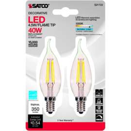 Satco . CA10 E12 (Candelabra) LED Bulb Natural Light 40 Watt Equivalence 2 pk