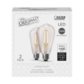 Feit Electric ST19 E26 (Medium) Filament LED Bulb Soft White 100 Watt Equivalence 2 pk