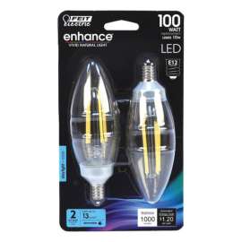Feit Electric Blunt Tip E12 (Candelabra) Filament LED Bulb Daylight 100 Watt Equivalence 2 pk