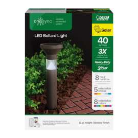 Feit Electric OneSync Oil Rubbed Bronze Bronze Solar Powered 40 W LED Bollard Light 1 pk