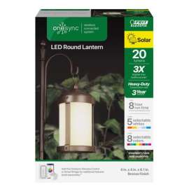 Feit Electric OneSync 4 in. Solar Power Metal Round Hanging Lantern Bronze