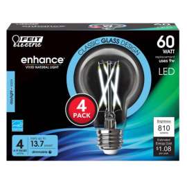 Feit Electric A19 E26 (Medium) Filament LED Bulb Daylight 60 Watt Equivalence 4 pk