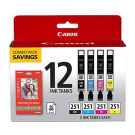 Canon Original Inkjet Ink Cartridge, Cyan, Magenta, Yellow, Black, 12 / Pack, Inkjet, 12 / Pack