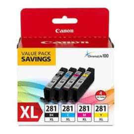 Canon CLI-281 XL Original Inkjet Ink Cartridge, Value Pack, Black, Cyan, Magenta, Yellow, 4 Pack, Inkjet