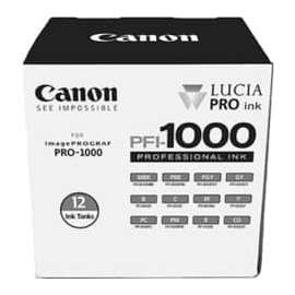 Canon LUCIA PRO PFI-1000 Original Inkjet Ink Cartridge, Cyan, Magenta, Yellow, Photo Cyan, Photo Magenta, Red, Blue, Matte Black, Photo Black, Gray, Photo Gray, ..., 12 Pack, Inkjet, 12 Pack