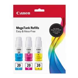 Canon GI-20 CMY Ink Bottle Value Pack, Inkjet, Cyan, Magenta, Yellow, 3 / Pack