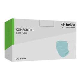 Belkin, Education Belkin ComfortFit Safety Mask, Recommended for: Face, Soft, Breathable, Elastic Loop, Earloop Style Mask, Disposable, Hydrophobic Outer Layer, Hydrophilic Inner Layer, Nose Fitter, Polyethylene, Electrostatic, Non-woven Fabric, Non-woven