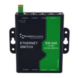 Brainboxes 8 Port Unmanaged Ethernet Switch Wall Mountable, 8 Ports, TAA Compliant, 2 Layer Supported, 1.10 W Power Consumption