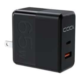 CODi Dual Port 65W GaN Wall Charger/AC Adapter (USB-C, USB-A Outputs), 65W, GaN, USB Type-C, USB Type-A