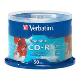 Verbatim CD-R 700MB 52X Silver Inkjet Printable, 50pk Spindle, 50 Pack