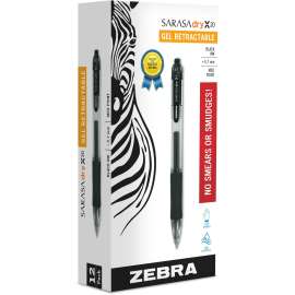 Sarasa Dry Gel X20 Gel Pen, Retractable, Medium 0.7 mm, Black Ink, Smoke Barrel, 12/Pack