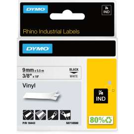 Dymo Rhino Industrial Vinyl Labels, 23/64" Width x 18 3/64 ft Length, Permanent Adhesive, Rectangle, Thermal Transfer
