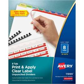 Print and Apply Index Maker Clear Label Unpunched Dividers, 8-Tab, Ltr, 25 Sets