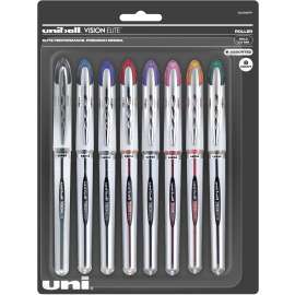 uniball Vision Elite Rollerball Pen, Assorted, 8/Pack