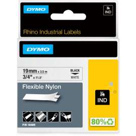 Dymo Rhino Flexible Nylon Labels, 3/4" x 11 1/2 ft Length, Rectangle, Thermal Transfer, White, Black
