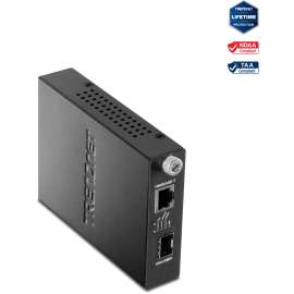 TRENDnet 100/1000Base-T To SFP Fiber Media Converter, Fiber To Ethernet Converter, 1 x 10/100/1000Base-T RJ-45 Port,1 x Mini-GBIC Slot, Lifetime Protection, Black, TFC-1000MGA, Intelligent 100/1000Mbase-T to SFP Media Converter