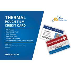 Royal Sovereign laminating pouch film, Credit Card Size 2-1/8" x 3-3", 3 mil, 100 pack, Royal Sovereign-Credit Card Size-5mil-100 Pack-Thermal Laminating Pouches