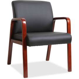 Lorell Black Leather Wood Frame Guest Chair - Black with Mahogany Frame