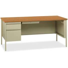 Lorell Fortress Series Oak Laminate/Putty Desk