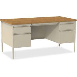 Lorell Fortress Series Oak Laminate/Putty Desk