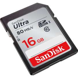 SanDisk Ultra 16 GB Class 10/UHS-I SDHC, 80 MB/s Read, 10 Year Warranty